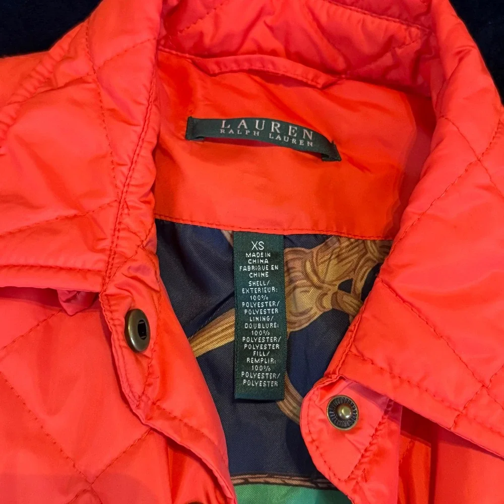 Lauren Ralph Lauren Womens Orange Quilted Barn Jacket Coat XS Equestrian‎ Crest - Picture 3 of 6
